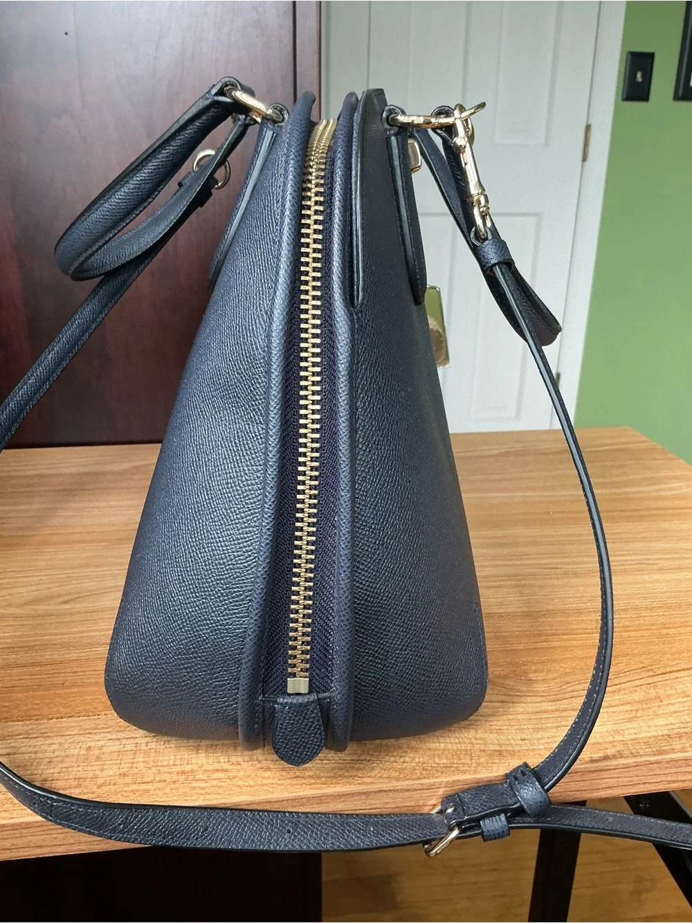 NWOT Coach Classic Navy Dome Satchel Handbag with Gold Hardware